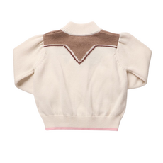 PINK CHICKEN Girls Western Zip Sweater - Cream And Brown