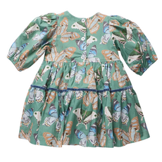 PINK CHICKEN Girls Maribelle Dress - Green Butterflies