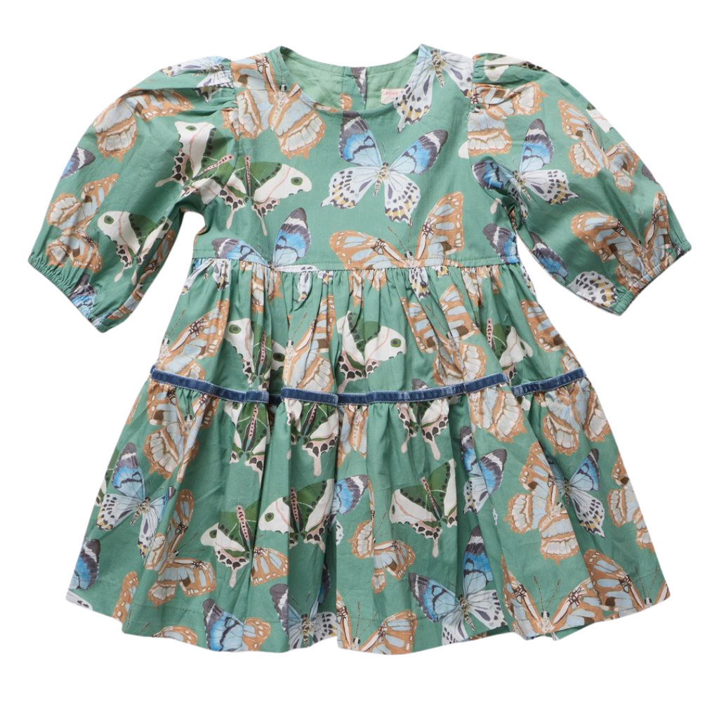 PINK CHICKEN Girls Maribelle Dress - Green Butterflies