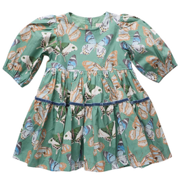 PINK CHICKEN Girls Maribelle Dress - Green Butterflies