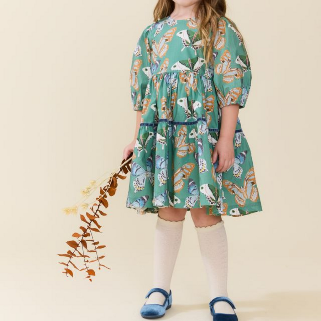 PINK CHICKEN Girls Maribelle Dress - Green Butterflies