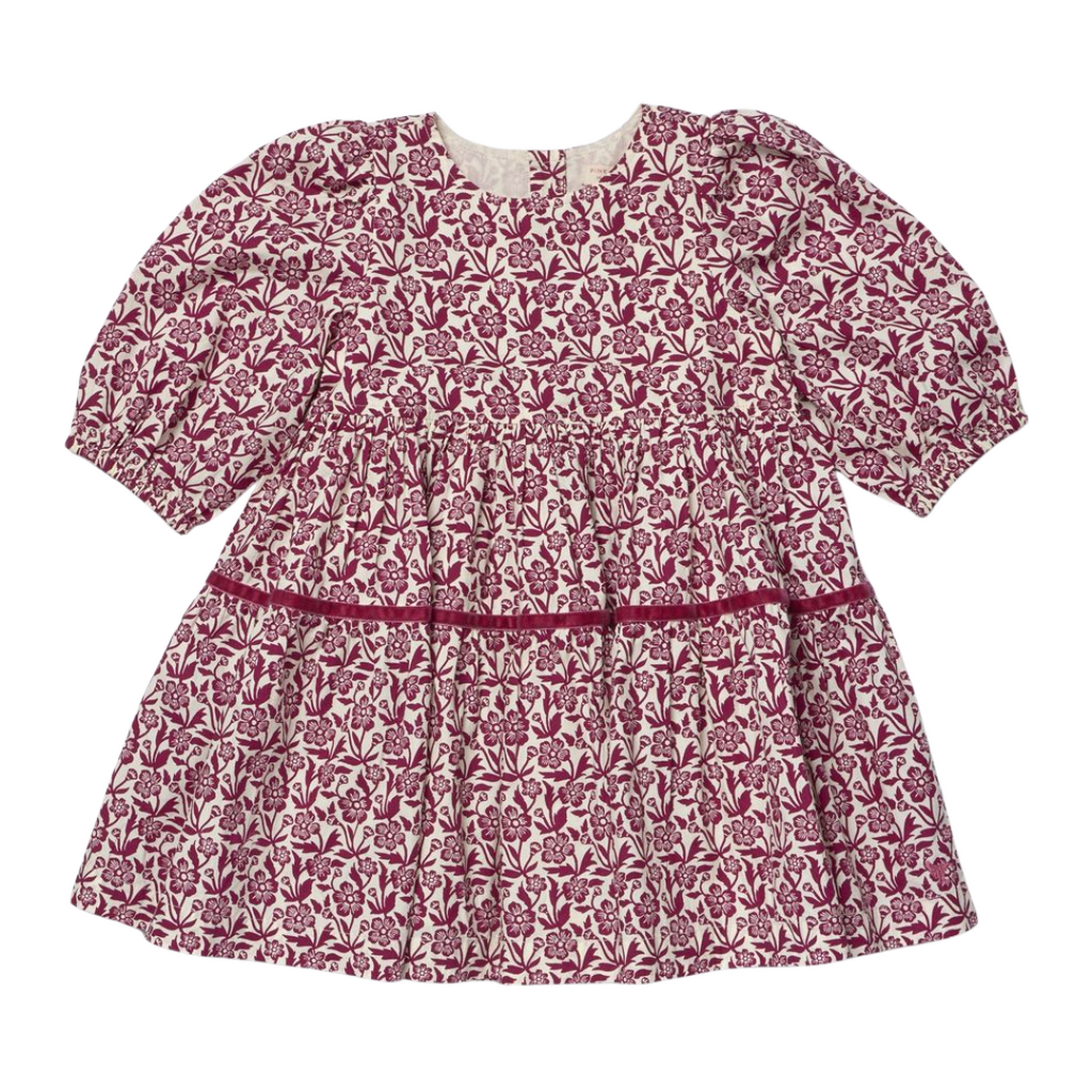 PINK CHICKEN Girls Maribelle Dress - Burgundy Climbing Floral