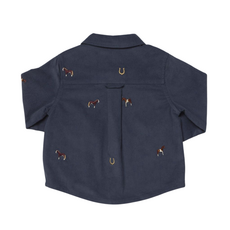 PINK CHICKEN Boys Long Sleeve Jack Shirt - Navy Horse Embroidery