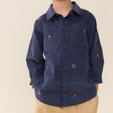 PINK CHICKEN Boys Long Sleeve Jack Shirt - Navy Horse Embroidery