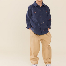 PINK CHICKEN Boys Long Sleeve Jack Shirt - Navy Horse Embroidery