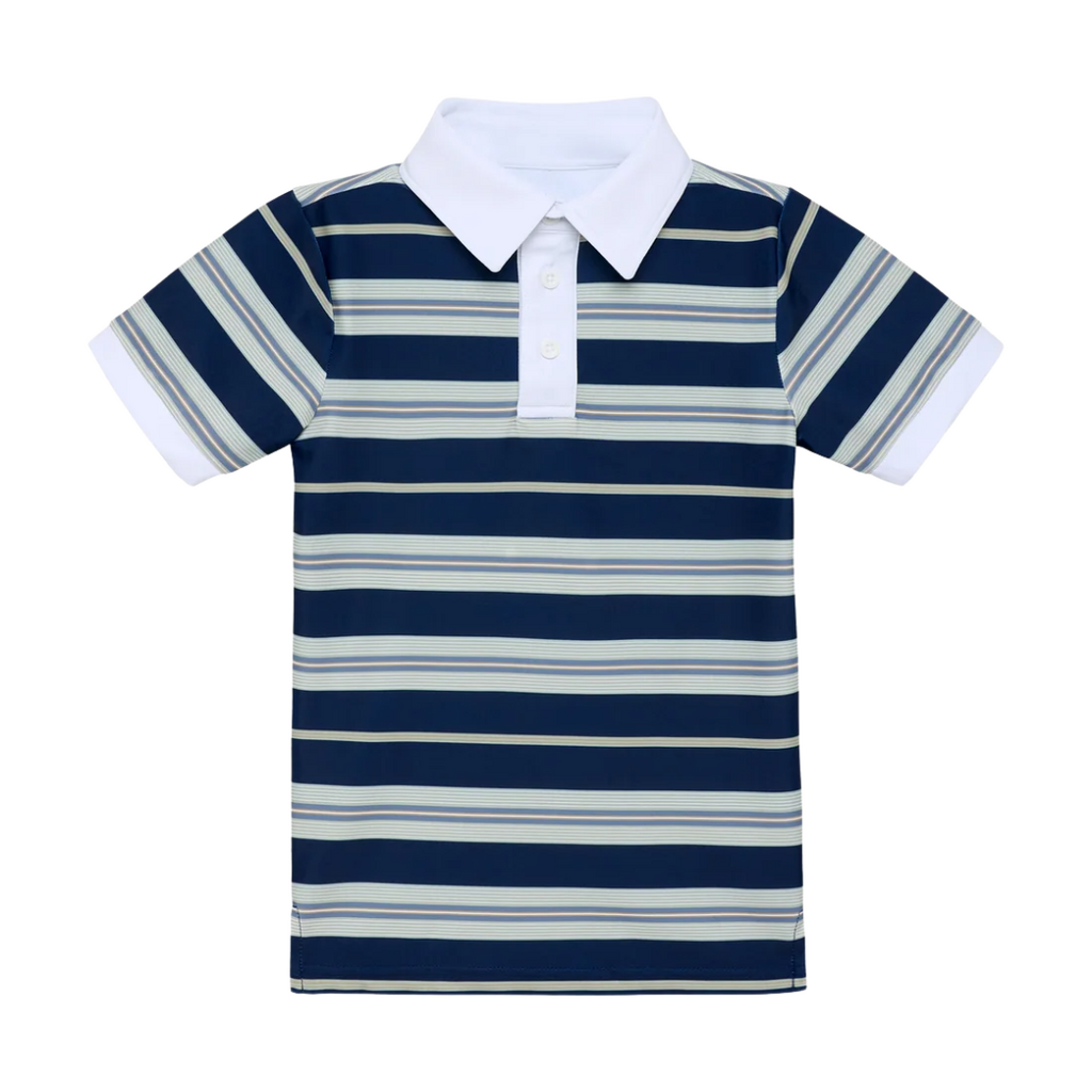 COURTSIDE KIDS Navy Retro Stripe Polo Shirt