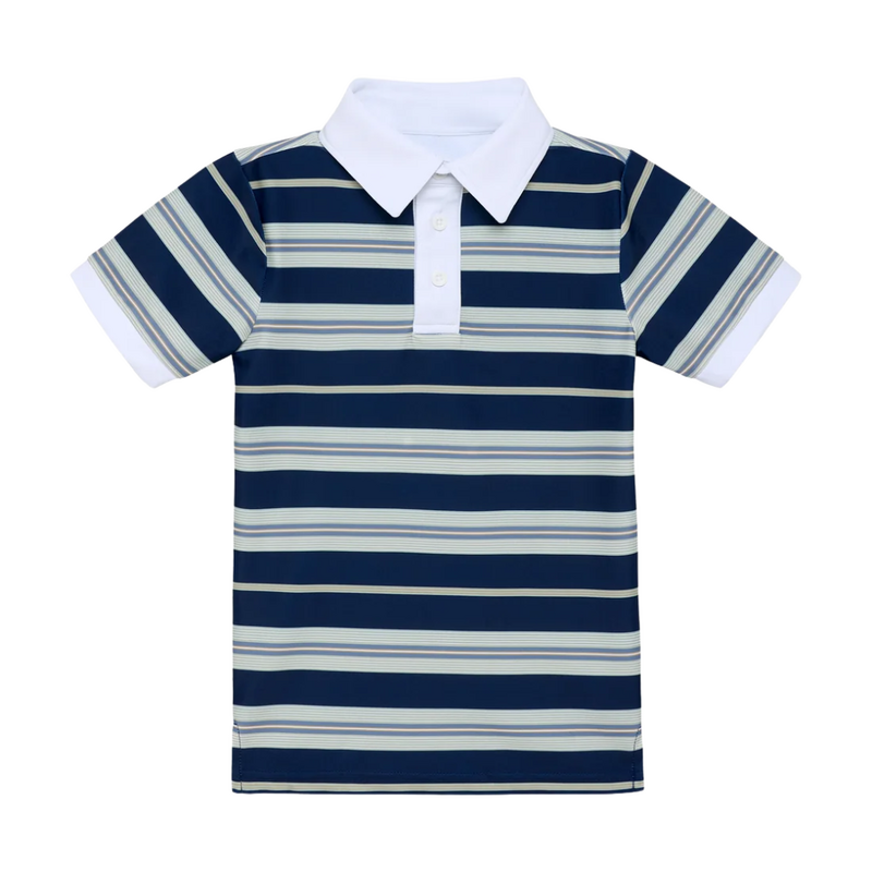 COURTSIDE KIDS Navy Retro Stripe Polo Shirt