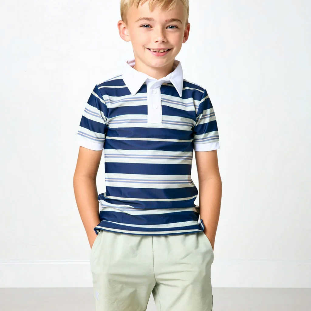 COURTSIDE KIDS Navy Retro Stripe Polo Shirt