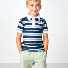 COURTSIDE KIDS Navy Retro Stripe Polo Shirt