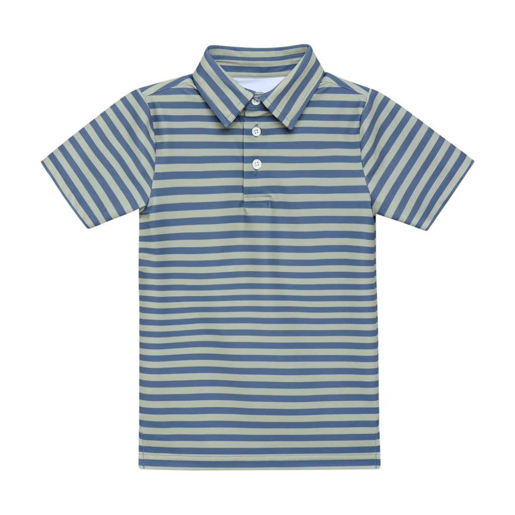 COURTSIDE KIDS Slate & Sage qb Stripe Polo Shirt