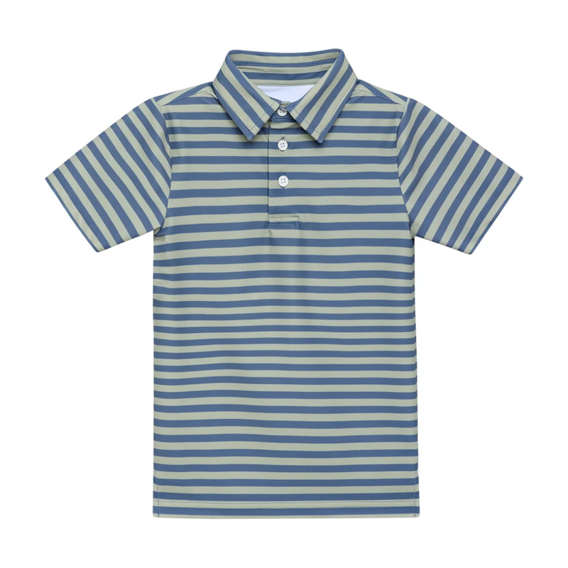 COURTSIDE KIDS Slate & Sage qb Stripe Polo Shirt