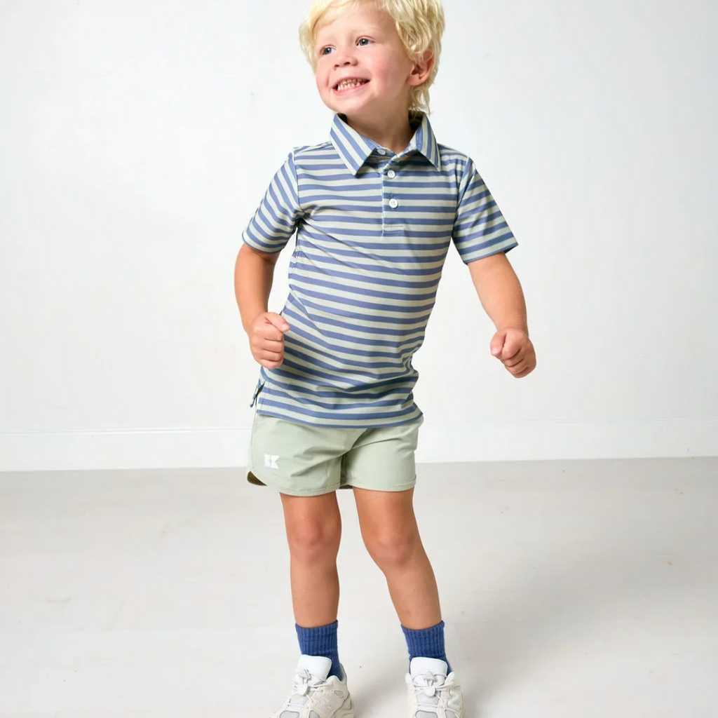 COURTSIDE KIDS Slate & Sage qb Stripe Polo Shirt
