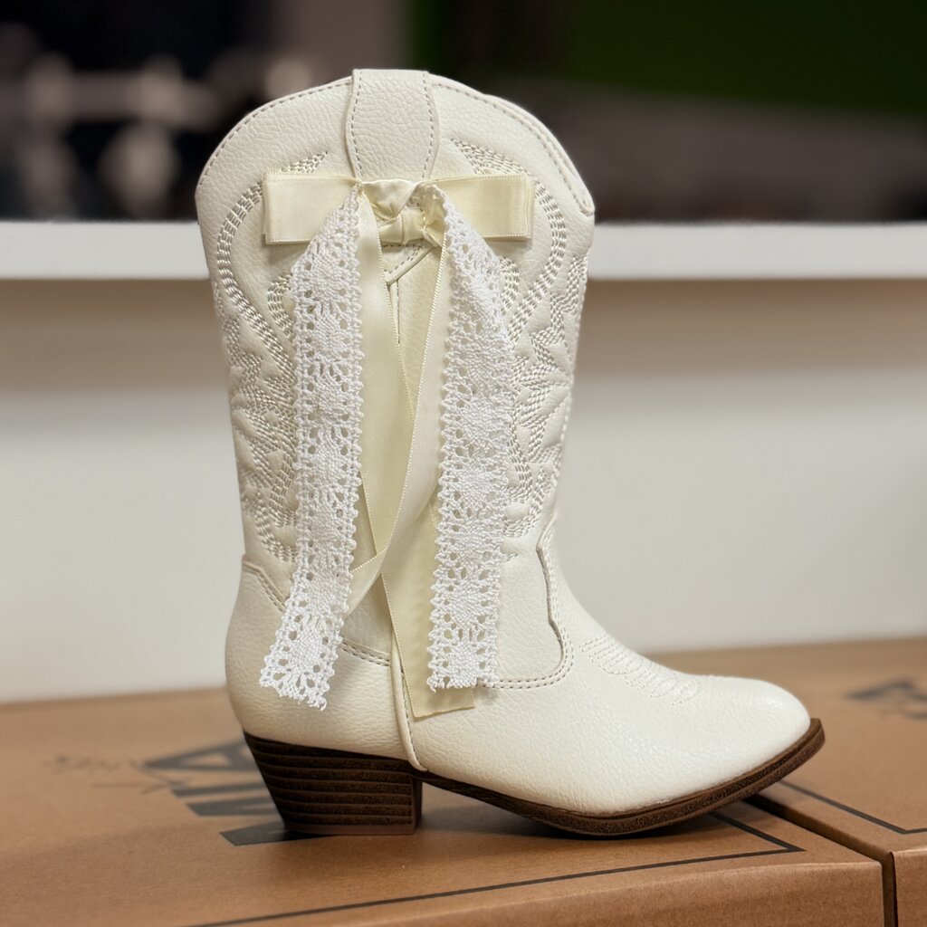 MIA Ivory Lace & Ribbon Cowgirl Boot