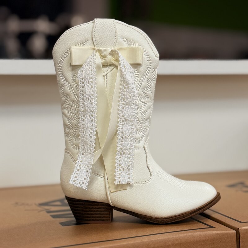 MIA Ivory Lace & Ribbon Cowgirl Boot