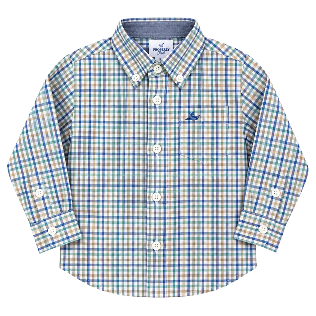 SOUTHBOUND LS Dress Shirt-Blue/Green/Tan
