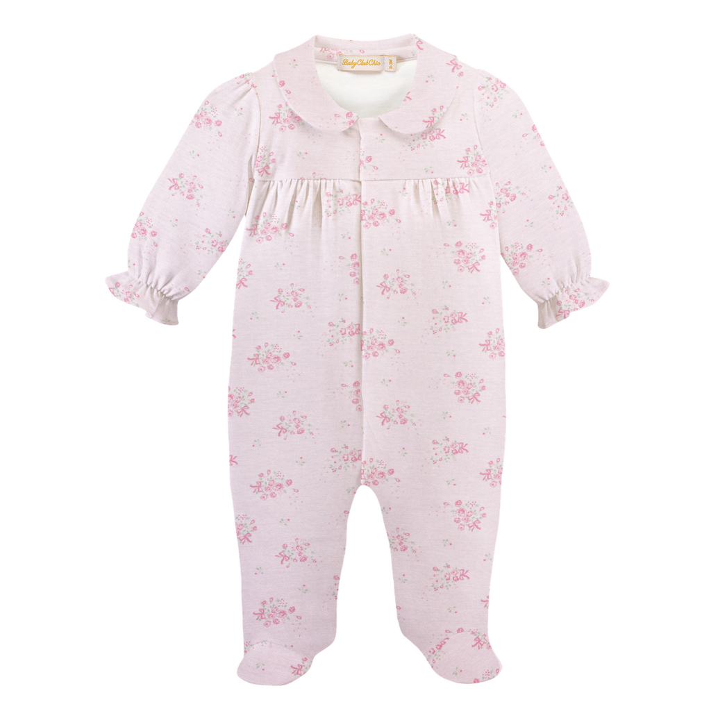 BABY CLUB CHIC Tiny Bunch of Roses Footie w/Round Collar