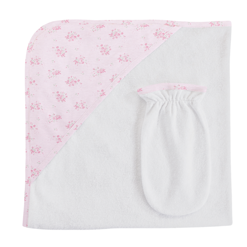 BABY CLUB CHIC Tiny Bunch of Roses Hooded Towel w/Mitt 31"X28"