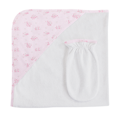BABY CLUB CHIC Tiny Bunch of Roses Hooded Towel w/Mitt 31"X28"