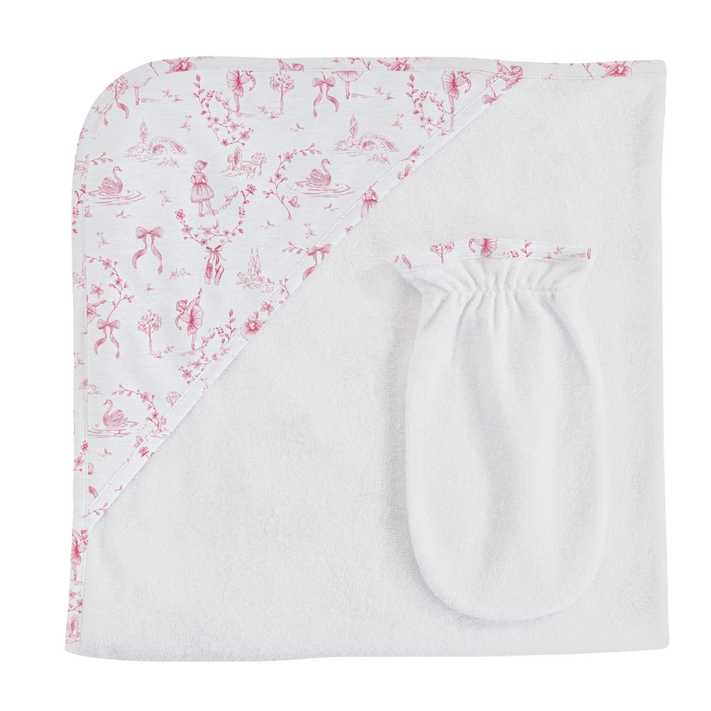 BABY CLUB CHIC Grace in Toile Hooded Towel w/Mitt 31"X28"
