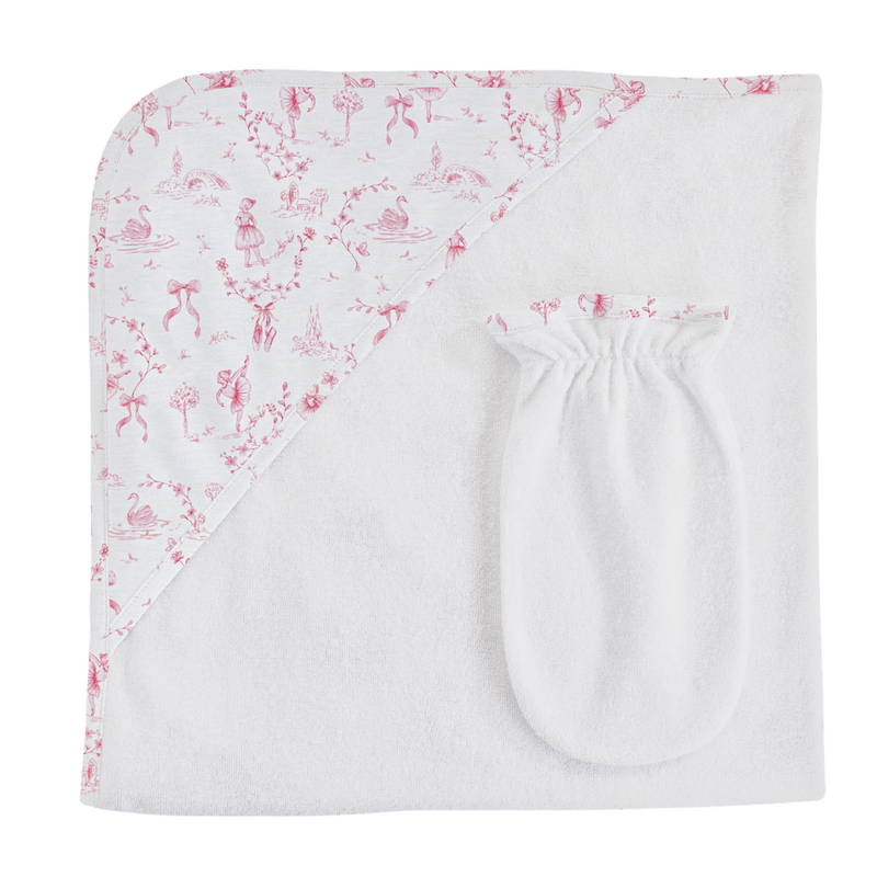 BABY CLUB CHIC Grace in Toile Hooded Towel w/Mitt 31"X28"