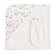 BABY CLUB CHIC Gone Fishing Hooded Towel w/Mitt 31"X28"