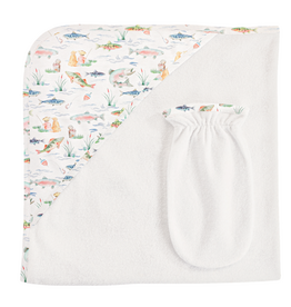 BABY CLUB CHIC Gone Fishing Hooded Towel w/Mitt 31"X28"