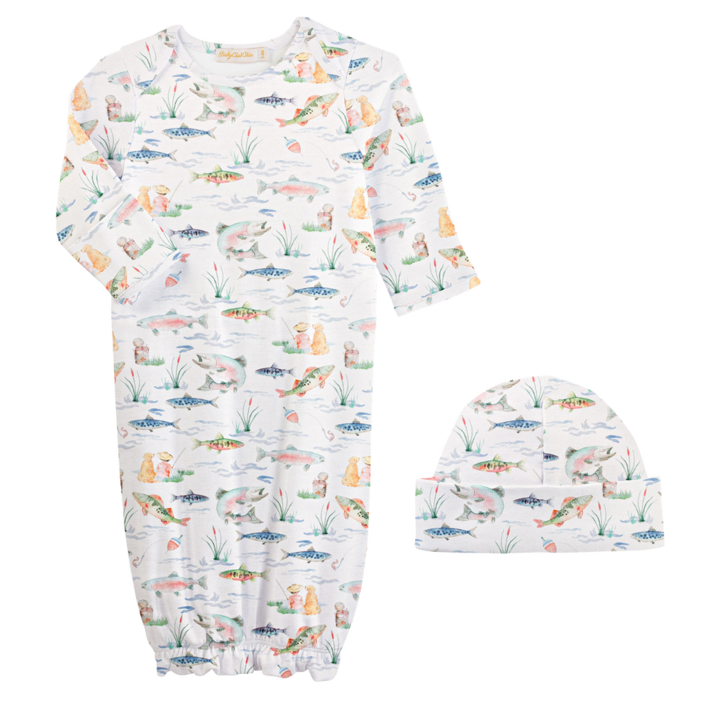 BABY CLUB CHIC Gone Fishing Gown & Hat Set