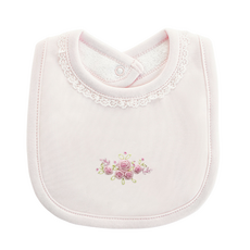 BABY CLUB CHIC Blossom Moon Emb Pima Bib w/Lace Trim-Pink