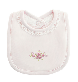 BABY CLUB CHIC Blossom Moon Emb Pima Bib w/Lace Trim-Pink