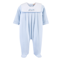 BABY CLUB CHIC Tiny Choo Choo Emb Collared Footie-Lt Blue