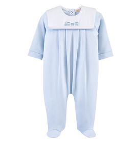 BABY CLUB CHIC Tiny Choo Choo Emb Collared Footie-Lt Blue