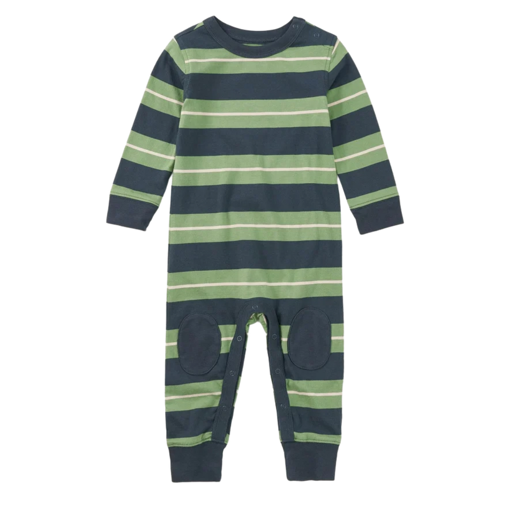 STRIPE KNEE PATCH  BABY ROMPER-Indigo