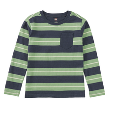 LONG SLEEVE STRIPED POCKET TEE-Indigo