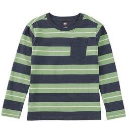 LONG SLEEVE STRIPED POCKET TEE-Indigo