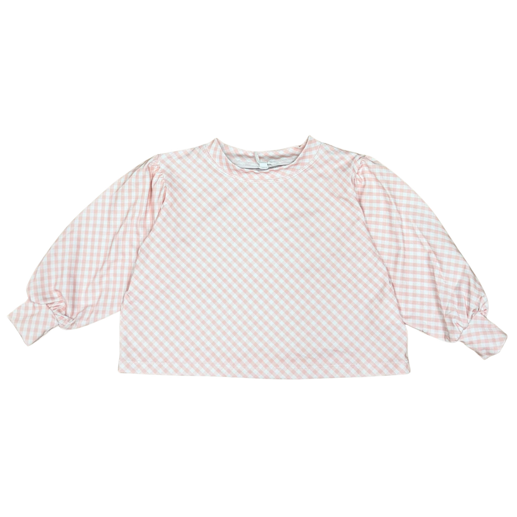 HONESTY Puff Sleeve Top-Pink Gingham
