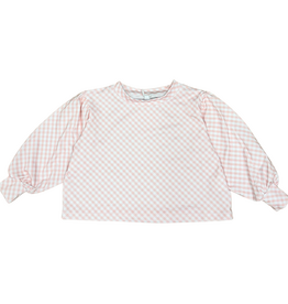 HONESTY Puff Sleeve Top-Pink Gingham