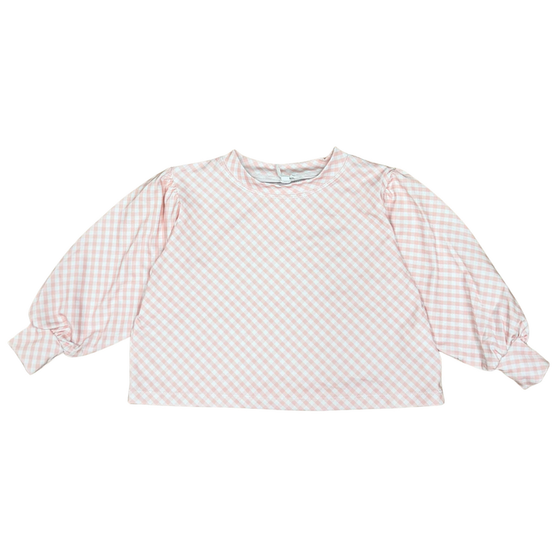 HONESTY Puff Sleeve Top-Pink Gingham