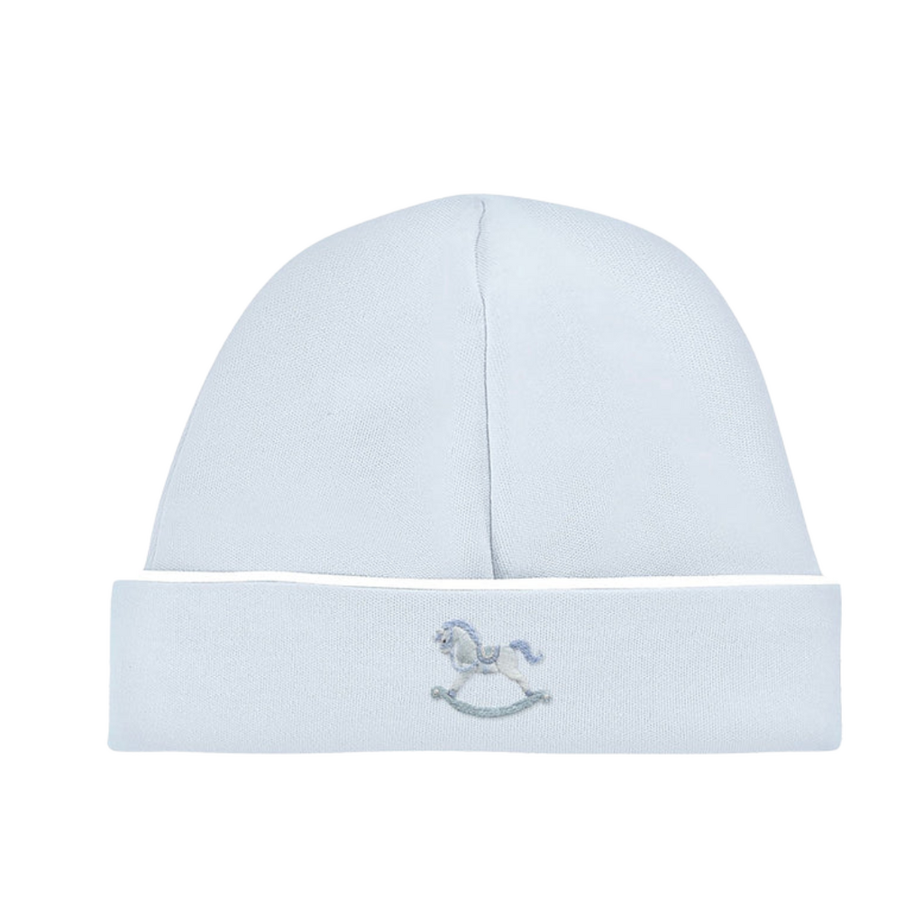 BABY CLUB CHIC Tiny Rocking Horse Emb Hat w/Piping Trim-Lt Blue