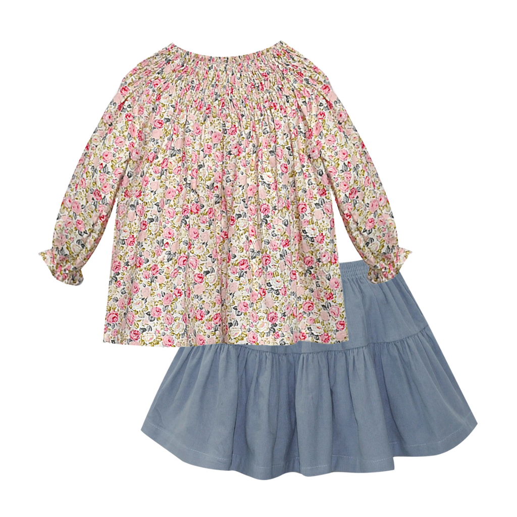 REMEMBER NGUYEN Pink Rose Bernadette Blouse w/Gray Cord Daphne Skirt