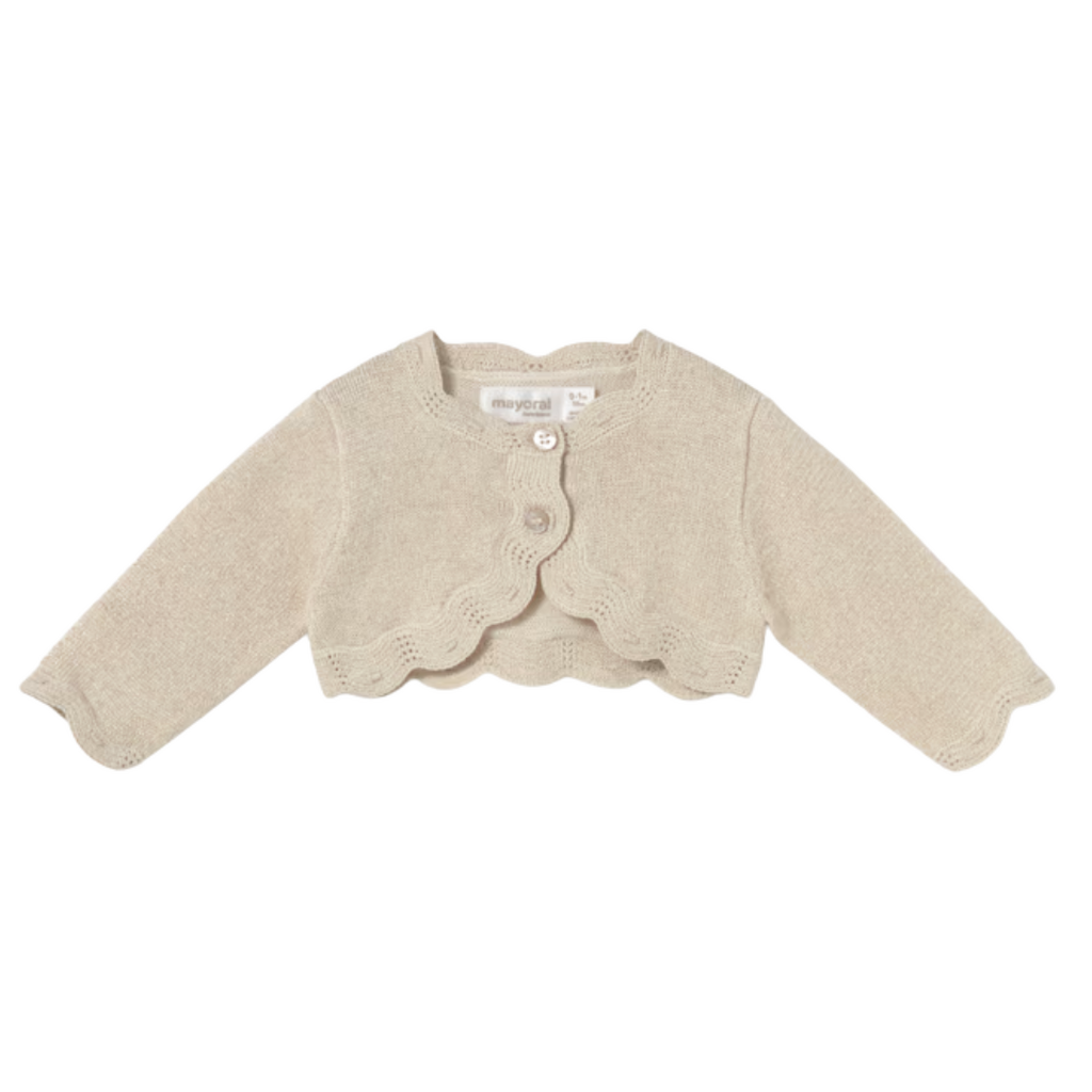 Newborn Wave-Pattern Knitted Cardigan-Champagne