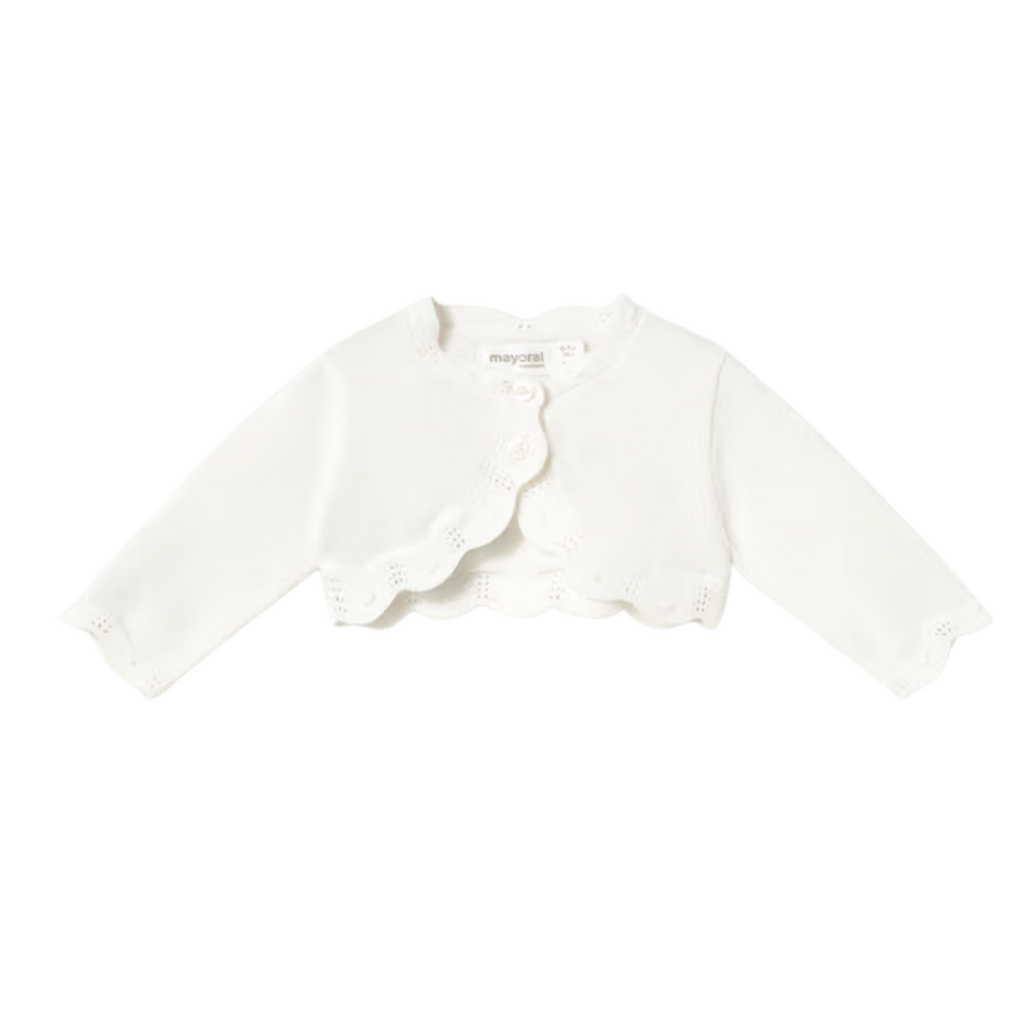 Newborn Wave-Pattern Knitted Cardigan-Off White