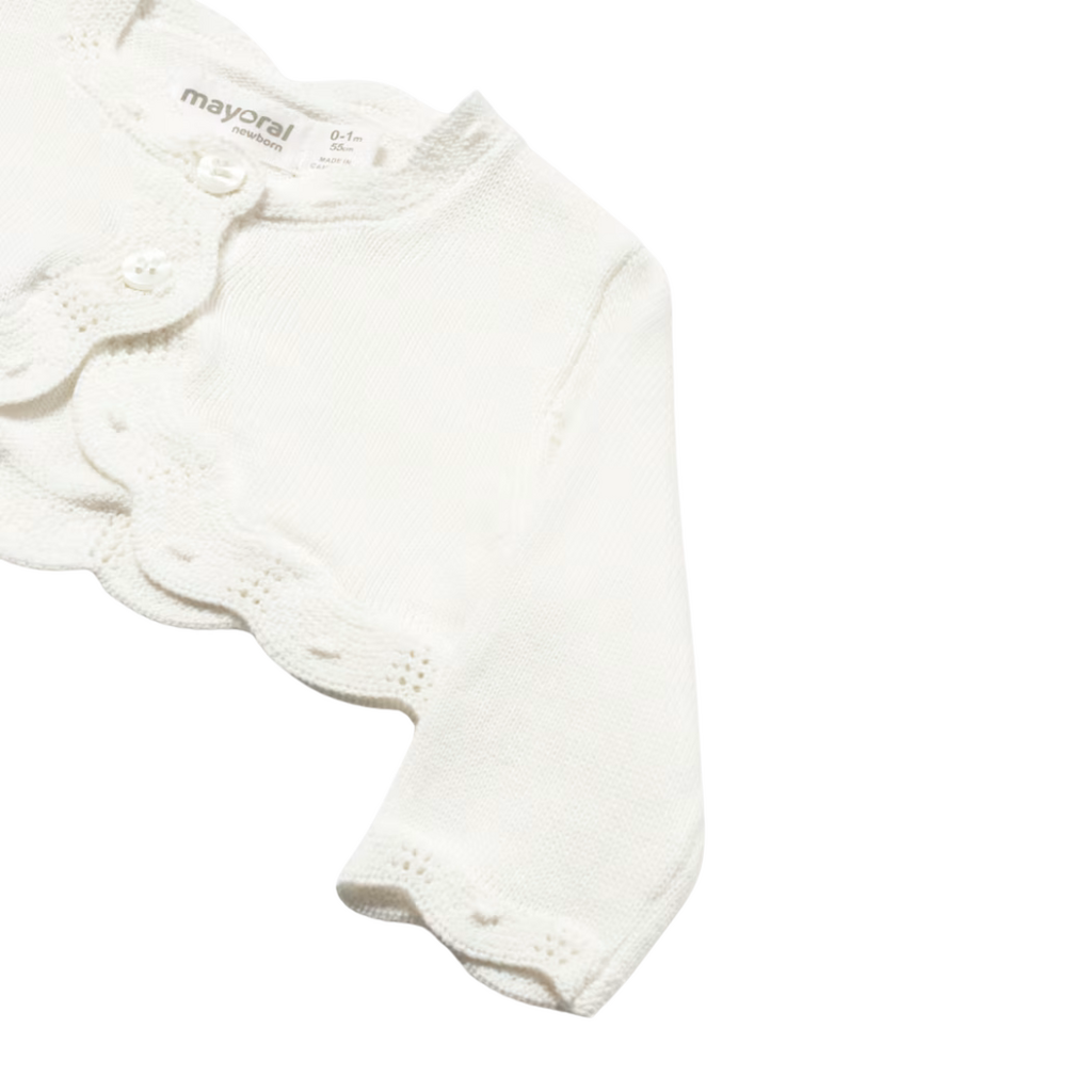 Newborn Wave-Pattern Knitted Cardigan-Off White