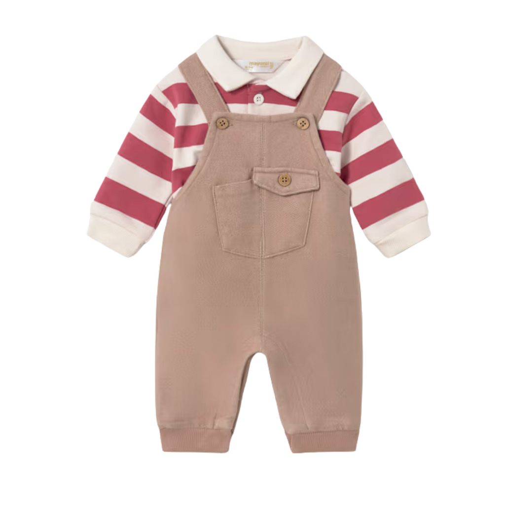 Newborn Boy Overall and Striped Polo Set - Plum