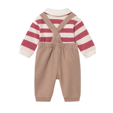 Newborn Boy Overall and Striped Polo Set - Plum