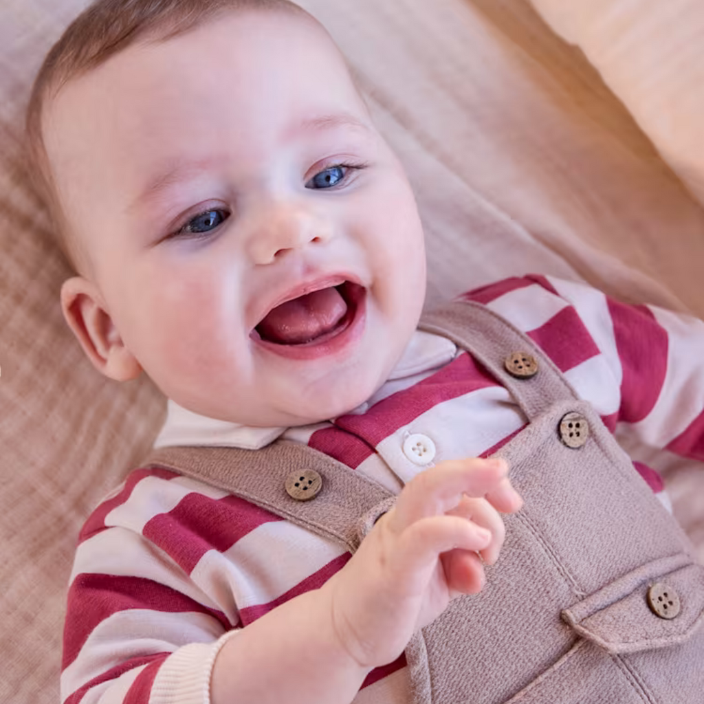 Newborn Boy Overall and Striped Polo Set - Plum