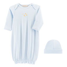 BABY CLUB CHIC Three Little Ducks Emb Gown w/Piping Trim & Hat Set-Lt Blue