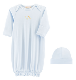 BABY CLUB CHIC Three Little Ducks Emb Gown w/Piping Trim & Hat Set-Lt Blue