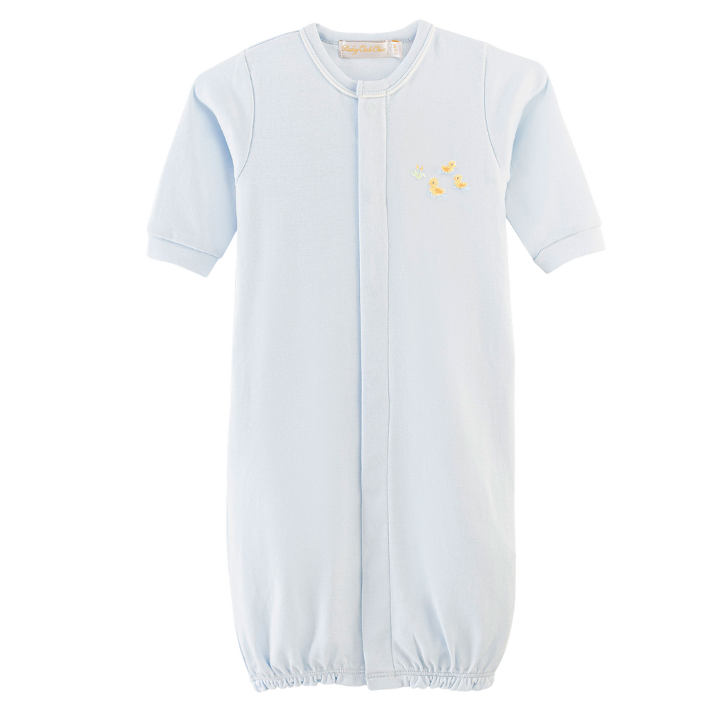 BABY CLUB CHIC Three Little Ducks Emb Conv Gown w/Piping Trim-Lt Blue
