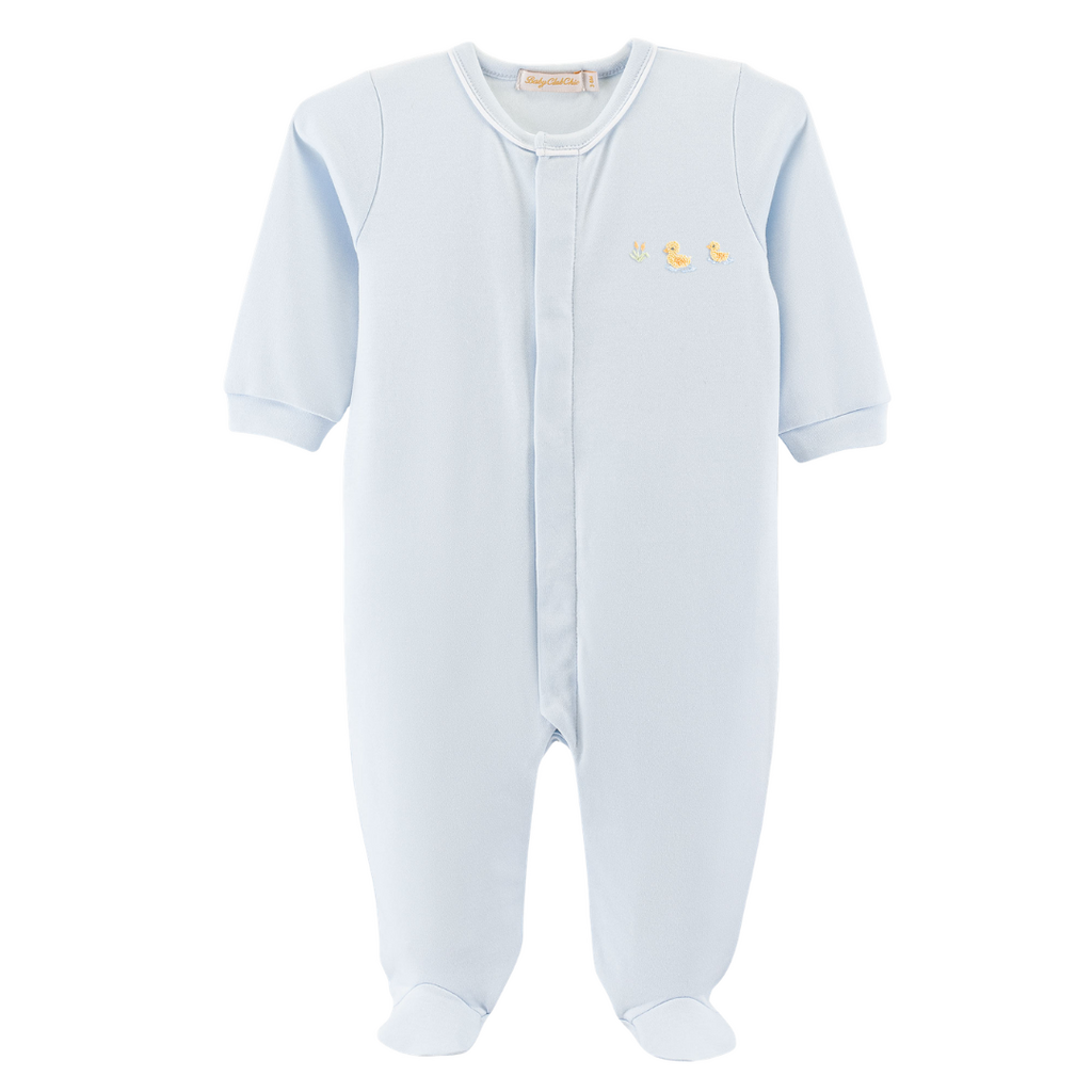 BABY CLUB CHIC Three Little Ducks Emb Footie w/Piping Trim-Lt Blue