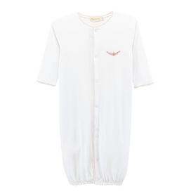 BABY CLUB CHIC Blossom Moon Hand-embroidered Pima Conv Gown w/Pink Crochet Trim – White